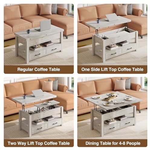 Rolanstar Coffee Table Lift Top, Multi-Function Convertible Coffee Table with Drawers and Hidden Compartment