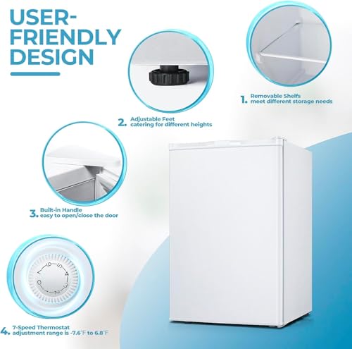 3.0 Cu.ft Upright Freezer, Small Mini Freezer with Adjustable Thermostat, Removable Shelves, Reversible Single Door, for Bedroom/Home/Dorms/Apartment