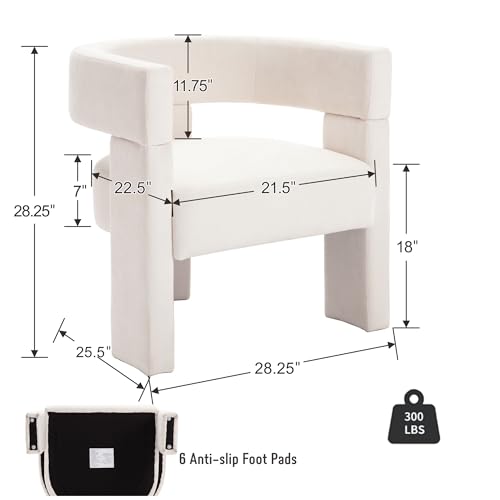 Shunzhi Modern Barrel Accent Chair Linen Upholstered Living Room Accent Chair with Open Back/Arms Comfy Side Chair Single Sofa Chair for Living