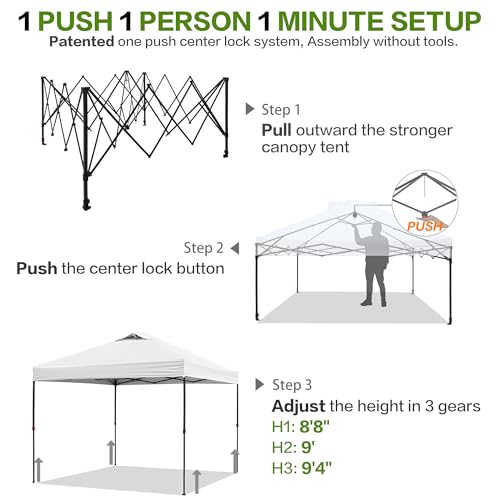 10'x10' Pop Up Canopy Tent with 1 Sidewall and 6 Pockets, One Push Setup, Instant Shade Tent with Vented Roof for Beach Patio Outdoor, Case, 8 Stakes