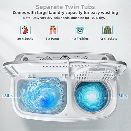 Giantex Portable Washing Machine, 13lbs Mini Twin Tub, 8Lbs Washer & 5Lbs Spinner, Compact Laundry Washer Combo, Built-in Pump Drain
