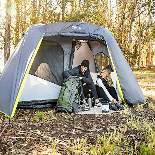 CORE Instant Cabin Tents | 6 Person / 9 Person / 10 Person / 12 Person Family Cabin Multi Room Pop Up Tents Car Camping | Included Storage Pockets
