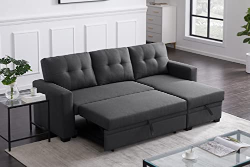 Devion Furniture Regis 4-in-1 Convertible L Shaped Couch with Pull Out Bed and Storage, Sectional Sleeper Sofa with Reversible Chaise for Living Room