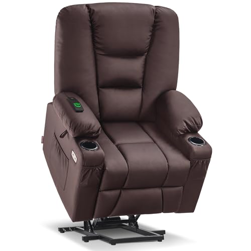 MCombo Small Power Lift Recliner Chair with Massage and Heat for Petite People, Cup Holders, USB Ports, Side Pockets, Faux Leather 7569 (Small