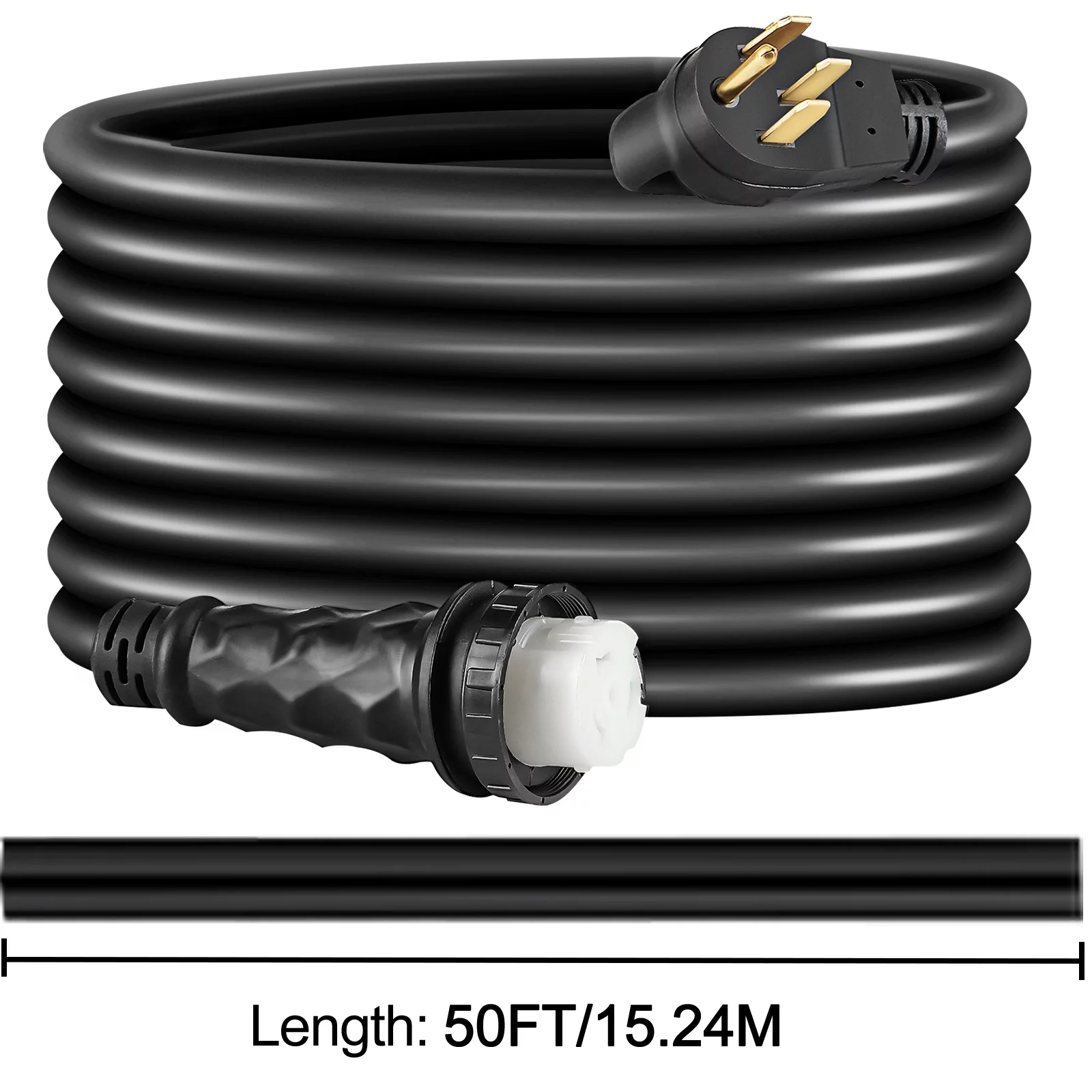 VEVOR RV Shore Power Extension Cord 50Ft 50 AMP Weatherproof Heavy Duty 6AWG/3C+8AWG/1C Twist Lock Cord 50 Amp RV Replacement Cord UL and CSA