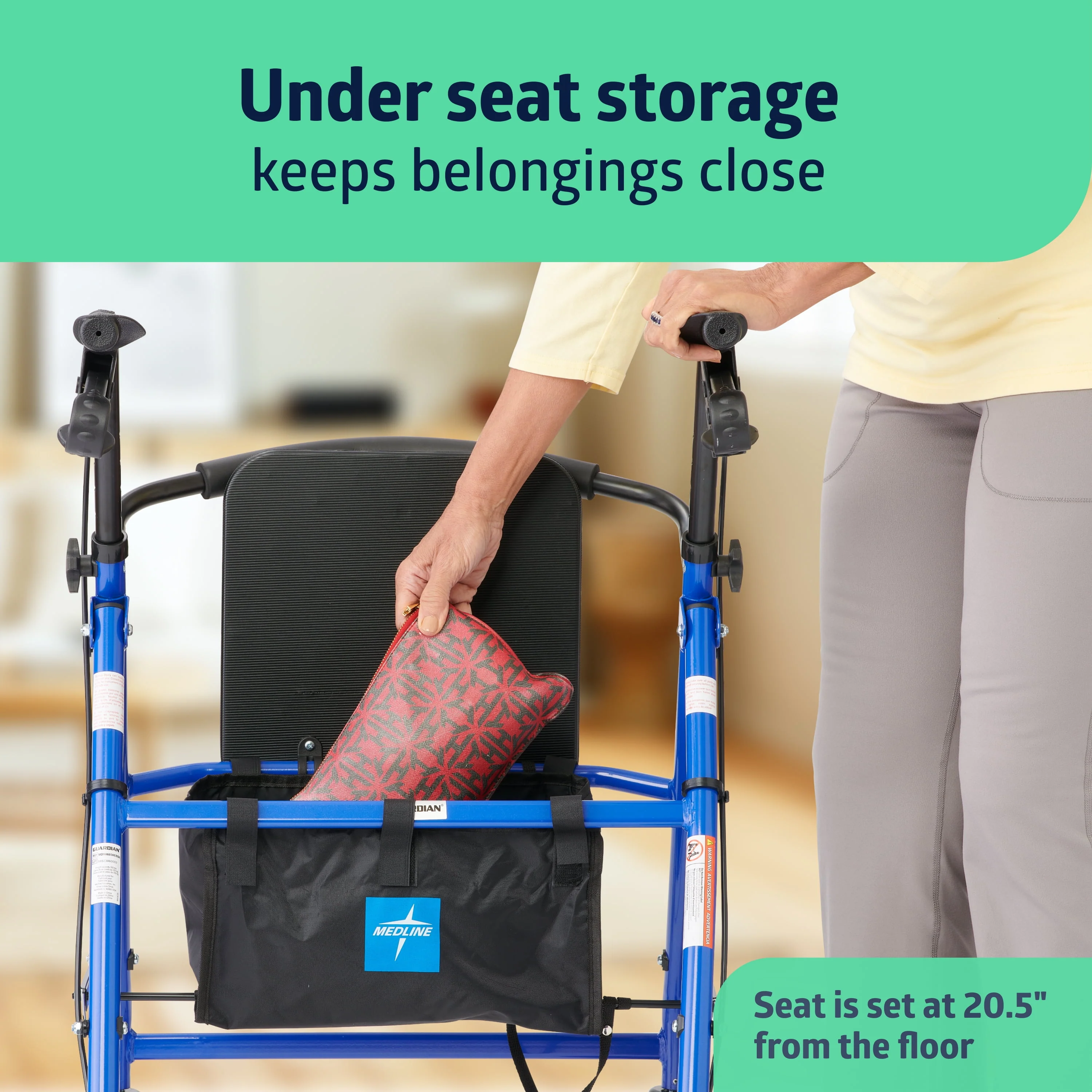 Medline Steel Rollator Walker for Adult, Blue, 350 lb. Weight Capacity, 6” Wheels, Foldable, Adjustable Handles