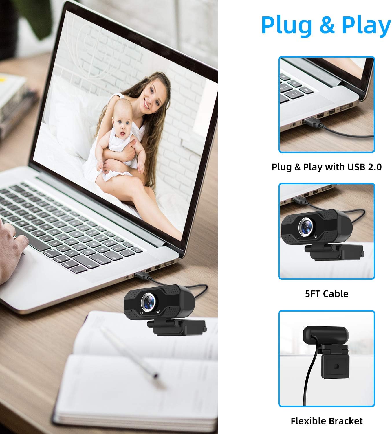 PC Webcam with Microphone& Cover