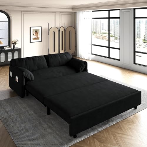 70.1" Futon Sofa Bed Queen Size, Pull Out Bed, 3-in-1 Convertible Sleeper Sofa with 2 Soft Pillows, Modern Velvet Futon Couch for Living Room