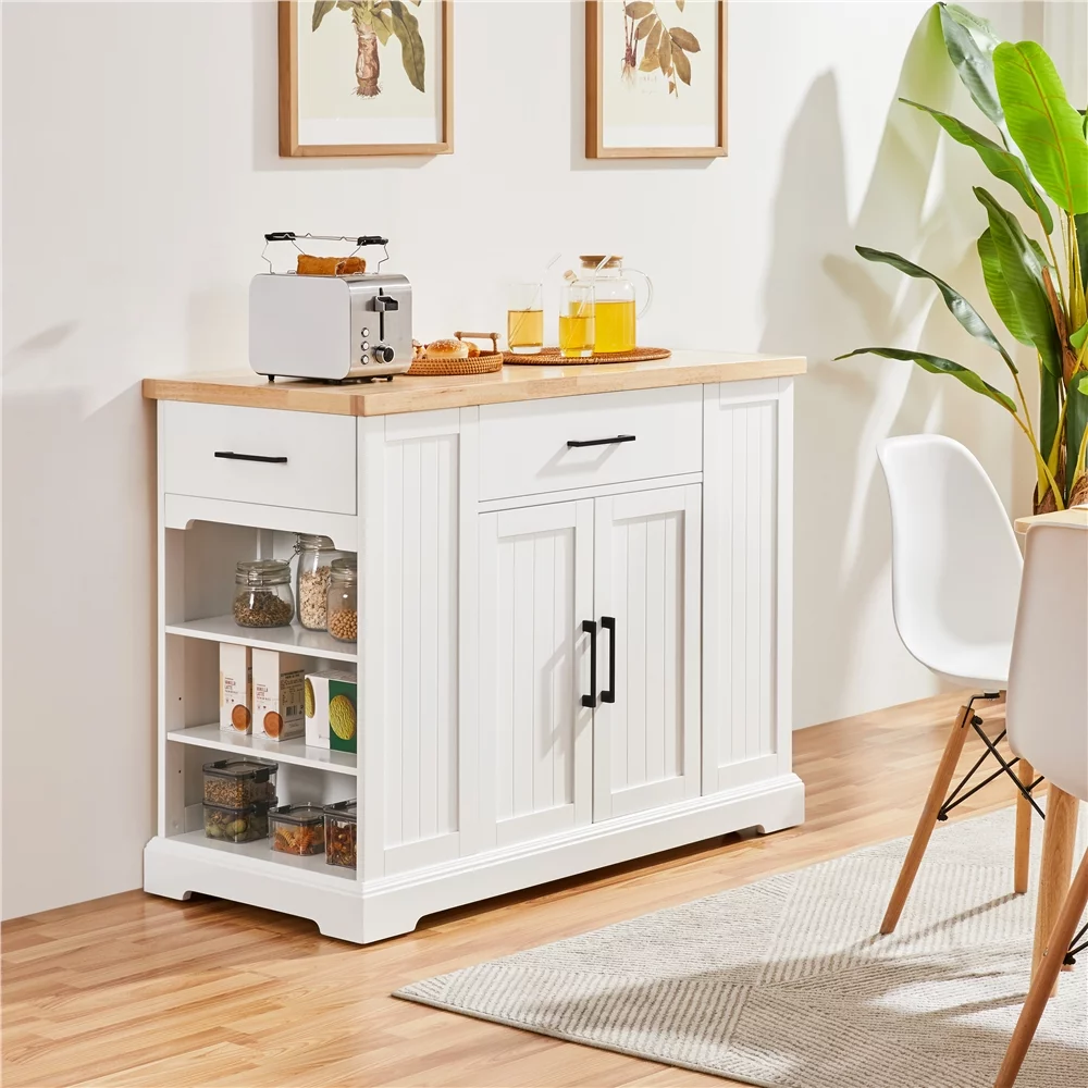 SMILE MART 36″ H Wooden Kitchen Island Storage Cabinet with Drawer & Open Shelving for Dining Room Kitchen, White