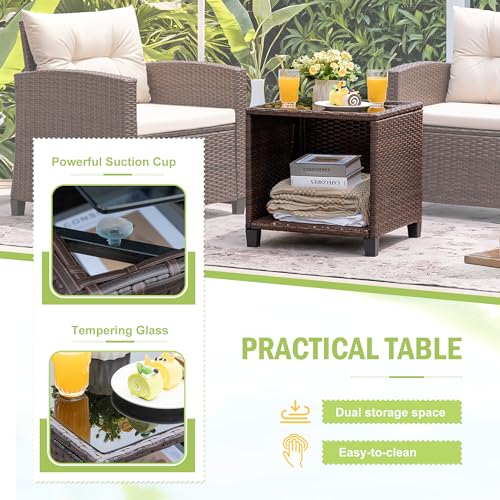 Devoko 3 Pieces Patio Furniture Set, PE Rattan Wicker Patio Set with Two Outdoor Chairs and Table, Upgraded Patio Chairs and Table for Porch