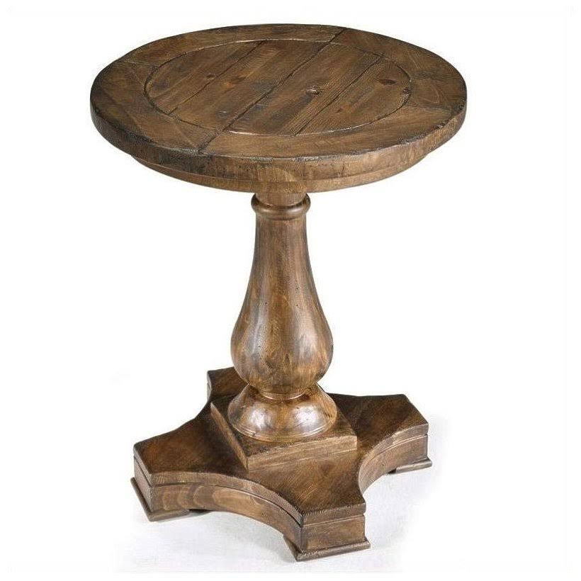 Beaumont Lane Wood Accent Pedestal Round End Table in Natural Pine