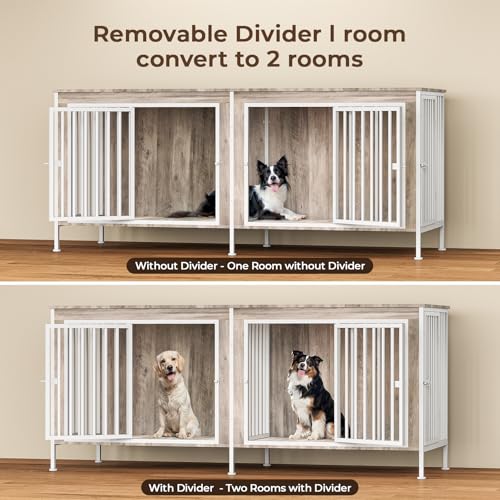 78 Inch Dog Crate Furniture for 2 Dogs,Extra Large Double Dog Kennel Furniture with Removable Divider, XXL Thick Wooden Dog Cage TV Stand