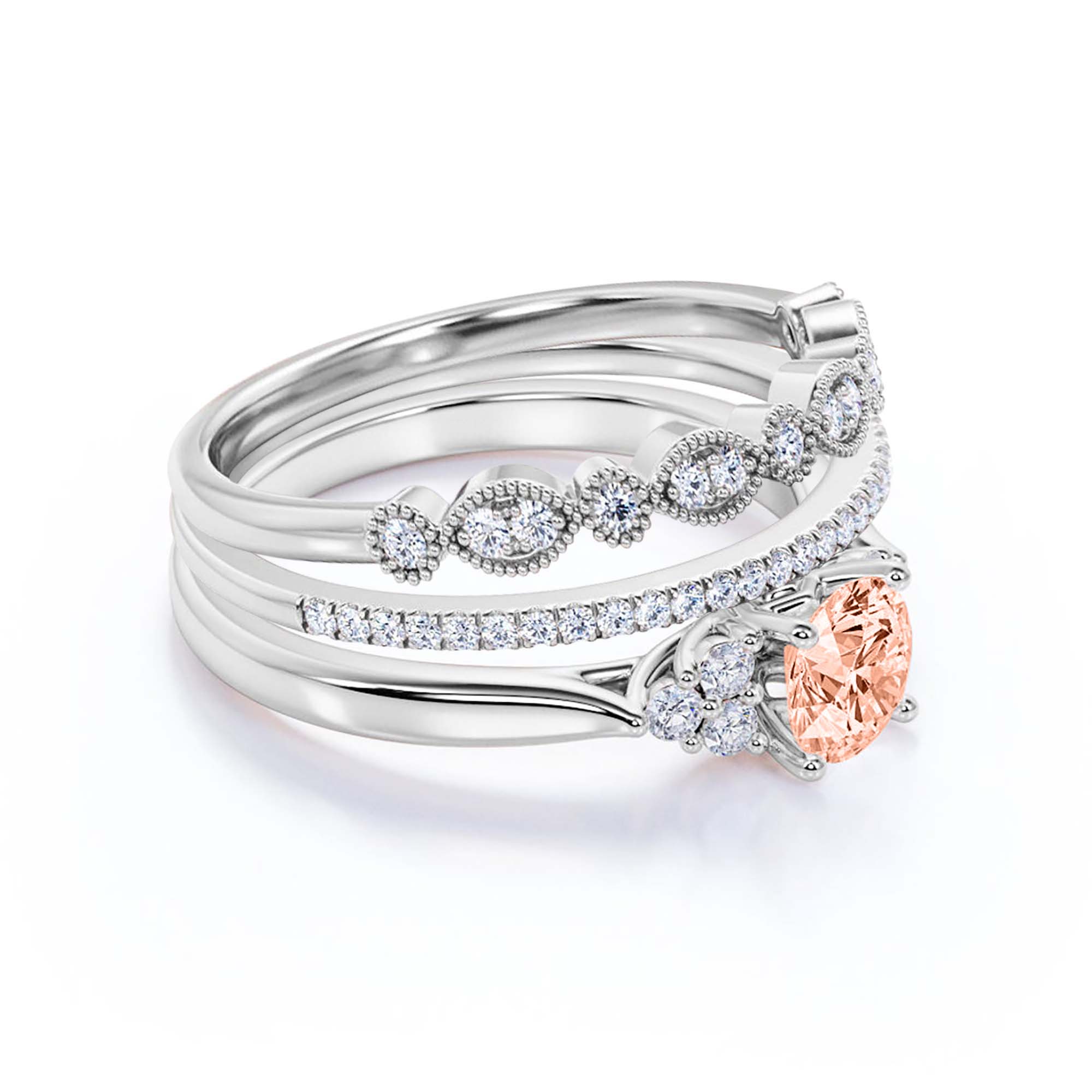 Dazzling Minimalist 2.25 Carat Round Cut, Affordable Morganite And Diamond Moissanite Engagement Ring, Wedding Ring