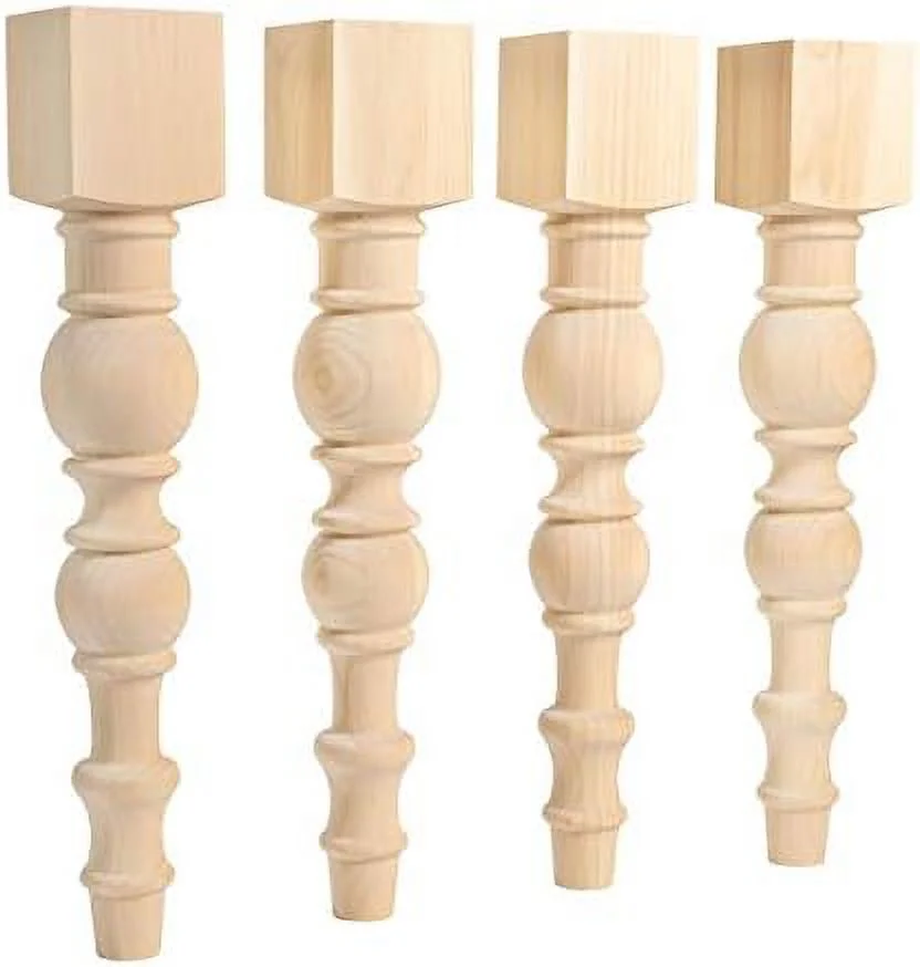 Modern Farmhouse Dining Table Legs - Unfinished - Turned Legs - DIY Furniture - Set Of 4 With Dimensions: 5" X 29"