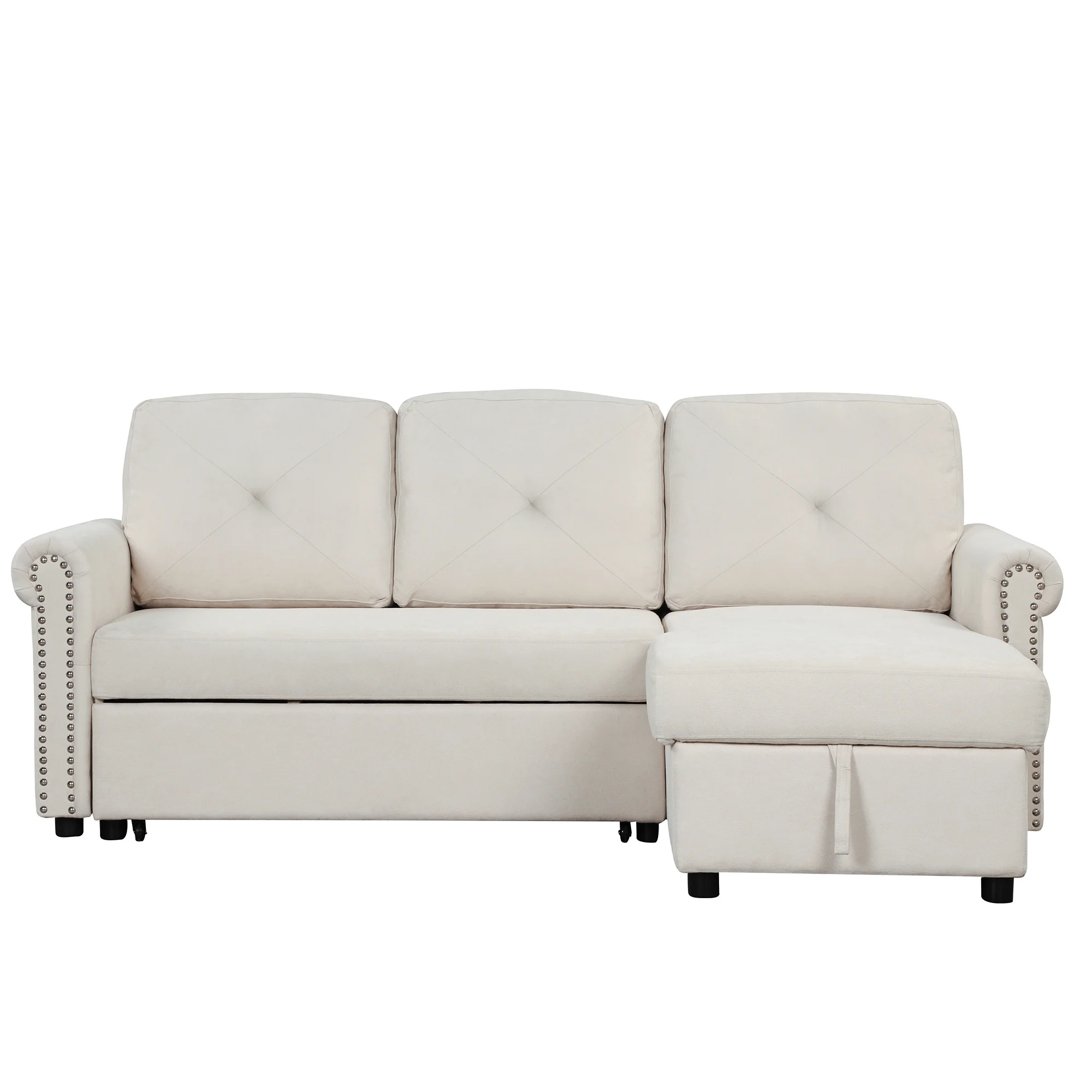 EUROCO 83” Pull Out Sofa Bed,Velvet Convertible Sleeper Sofa,L Shaped Sofa Couch with Storage Chaise, Sectional Couch Bed for Living Room