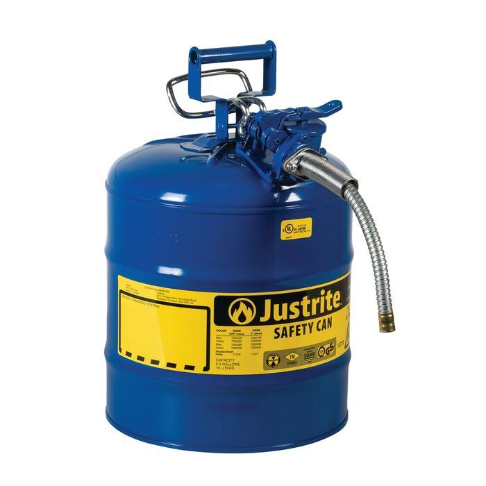 Justrite 5 Gallon Red Safety Can Type II AccuFlow 5/8x22 Hose 7250120