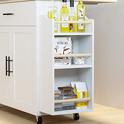 IRONCK Kitchen Island with Storage, Rolling Kitchen Island on Wheels with Drop Leaf, Charging Station, 3 Open Spice Rack, Cabinet, Drawer
