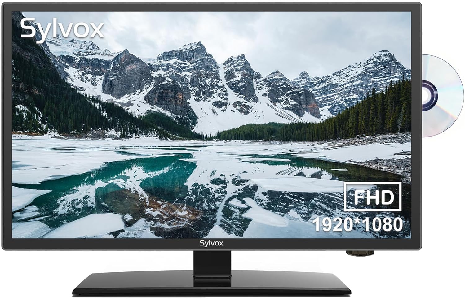 SYLVOX 24'' TV 12/24 Volt TV 1080P FHD RV TV, with Digital Video Disc Player FM Radio Base and Digital Noise Reduction