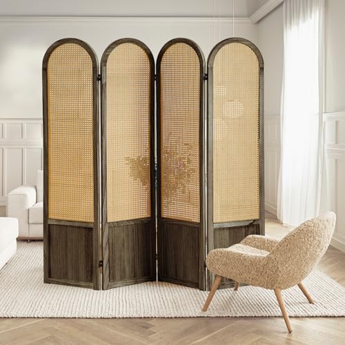 5.9 Ft Tall Hand-Woven Rattan Room Divider 3 Panels, Wood Room Divider Panel, Folding Screen Divider Wall, Wall Divider for Room Separation