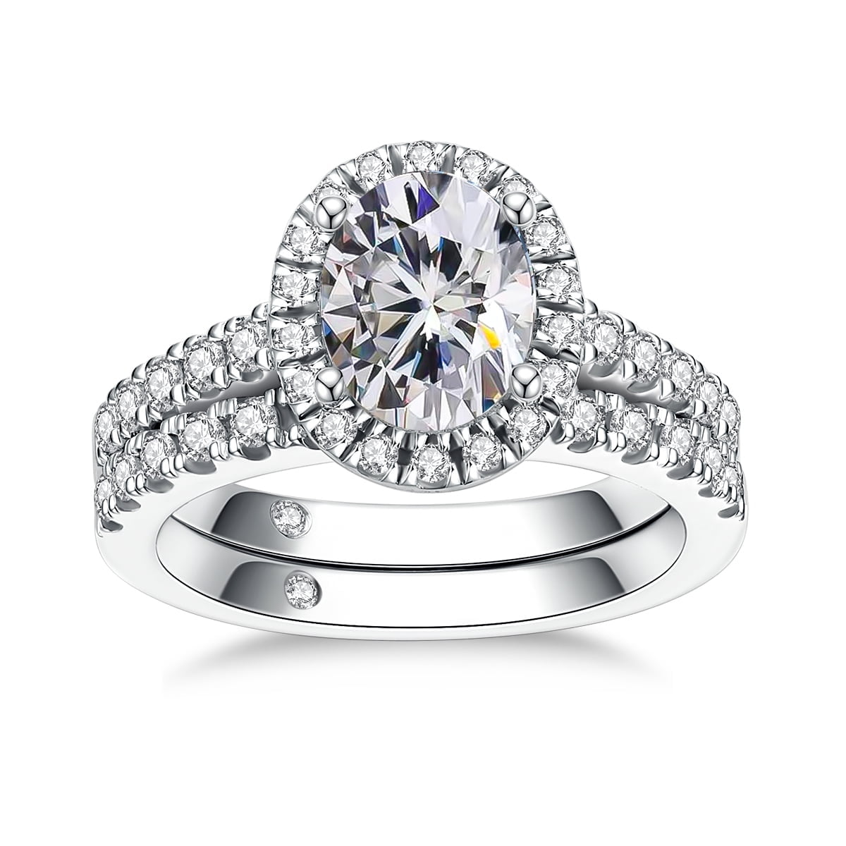 AnuClub Moissanite Engagement Ring,14K White Gold Plated Sterling Silver Promise Wedding Band Bridal Set for Women