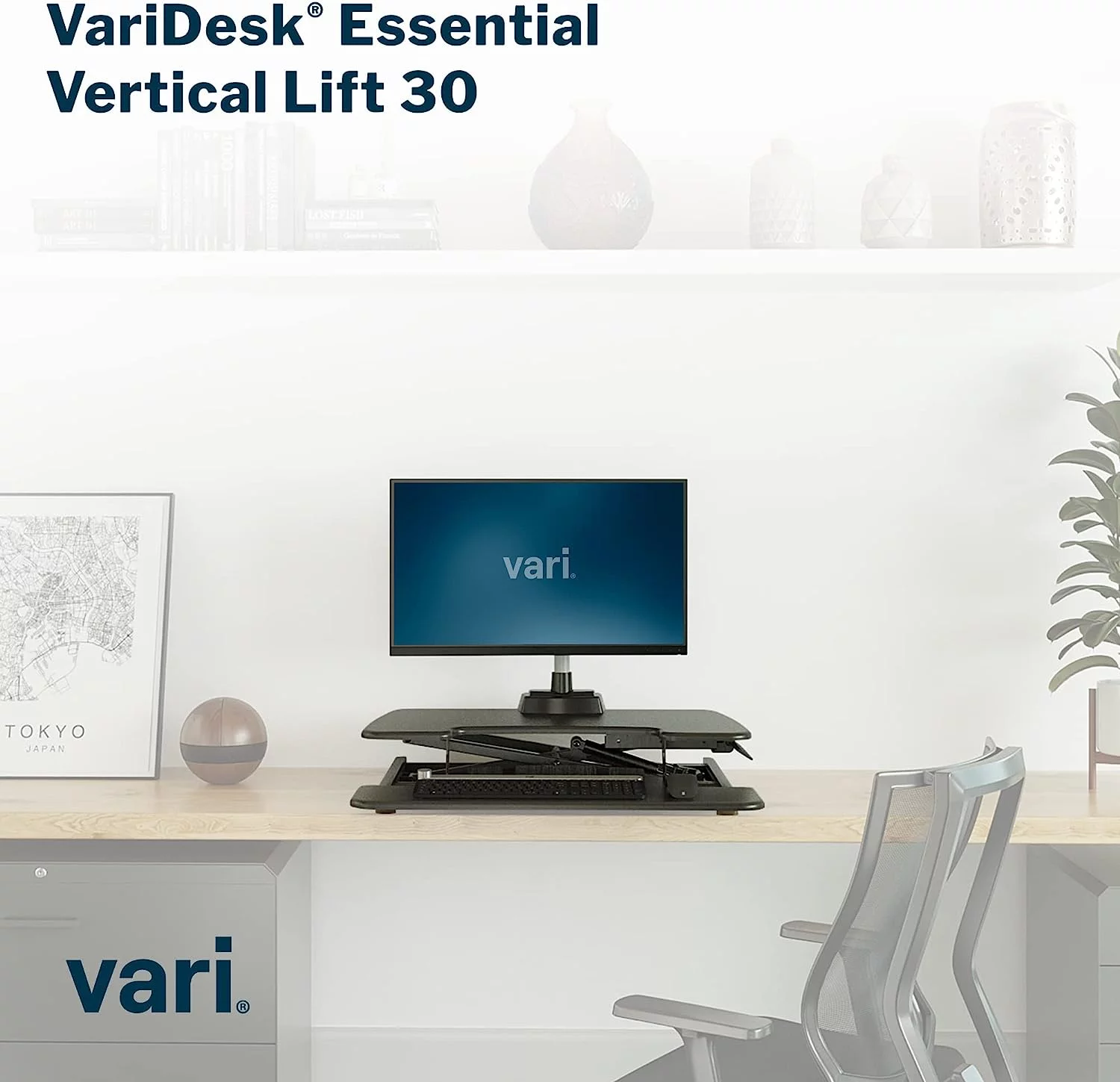 Popular - VariDesk Essential Vertical Lift 30 - Compact Two-Tier Standing Desk Converter for Monitor &amp; Accessories