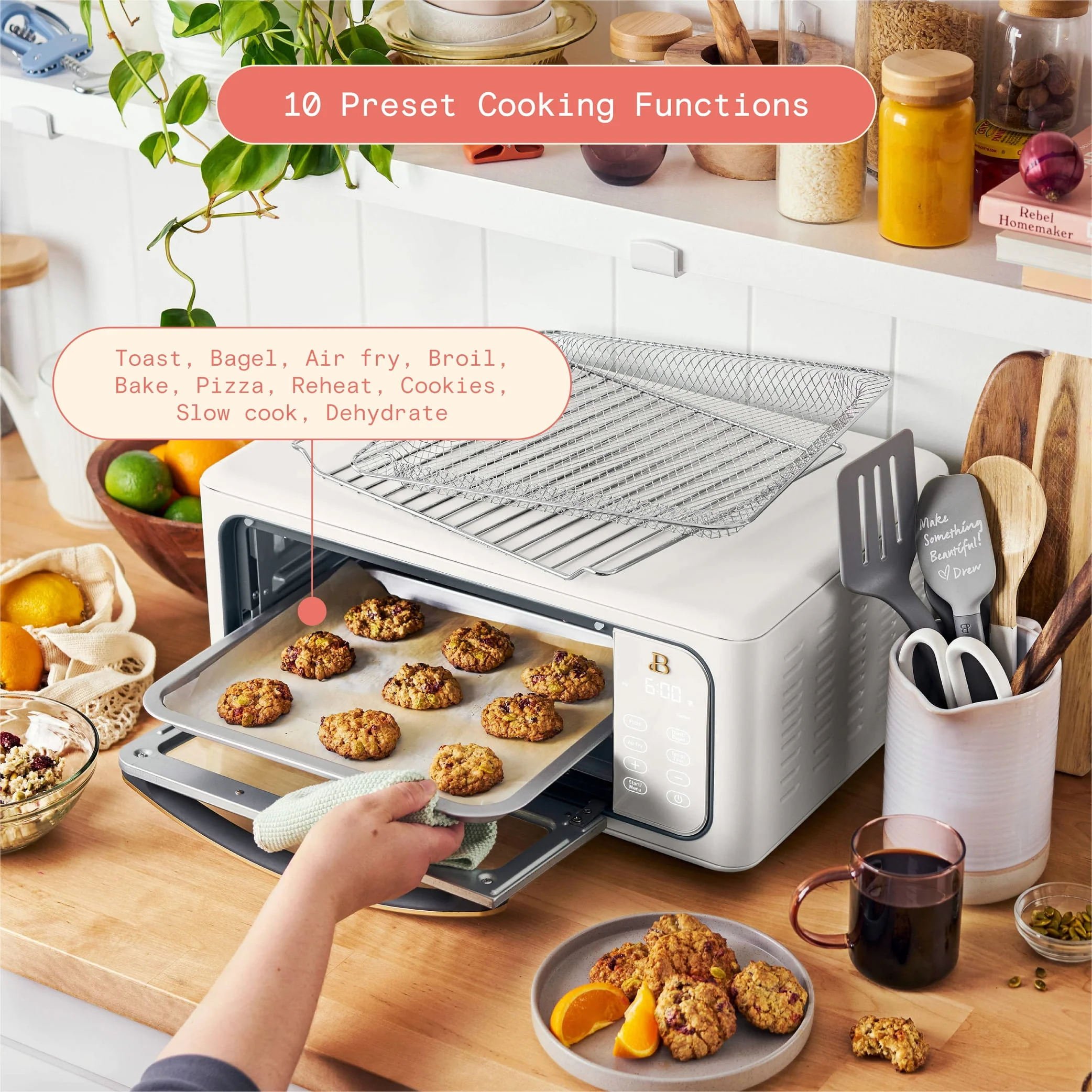 Beautiful Infrared Air Fry Toaster Oven, 9-Slice, 1800 W, Black Sesame by Drew Barrymore