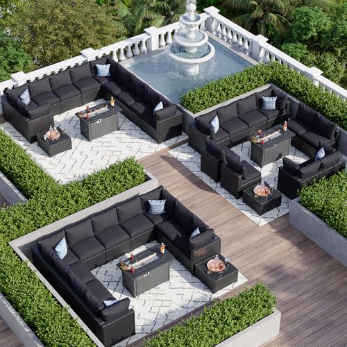 Aoxun 7 Piece Patio Furniture Set Wicker Rattan Patio Sectional Sofa Set Outdoor Seating Furniture with Thickened Cushion, Grey
