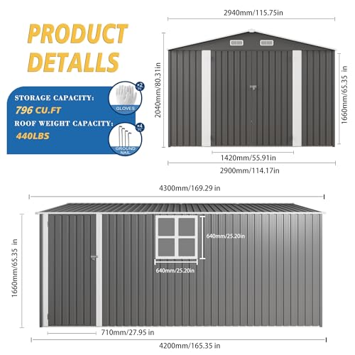 10x12x6.7FT Outdoor Storage Shed, Galvanized Steel Garden Shed with Lockable Door & Window, Waterproof Metal Tool Storage for Garden, Backyard, Patio