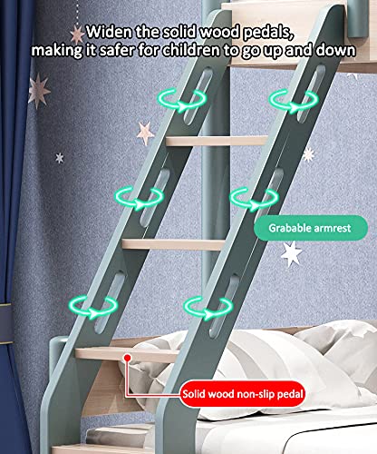 【Furniture】Double Full Bunk Bed Wooden Loft Bed, with Theater, Farmhouse, Ladder, Locker & Guardrail