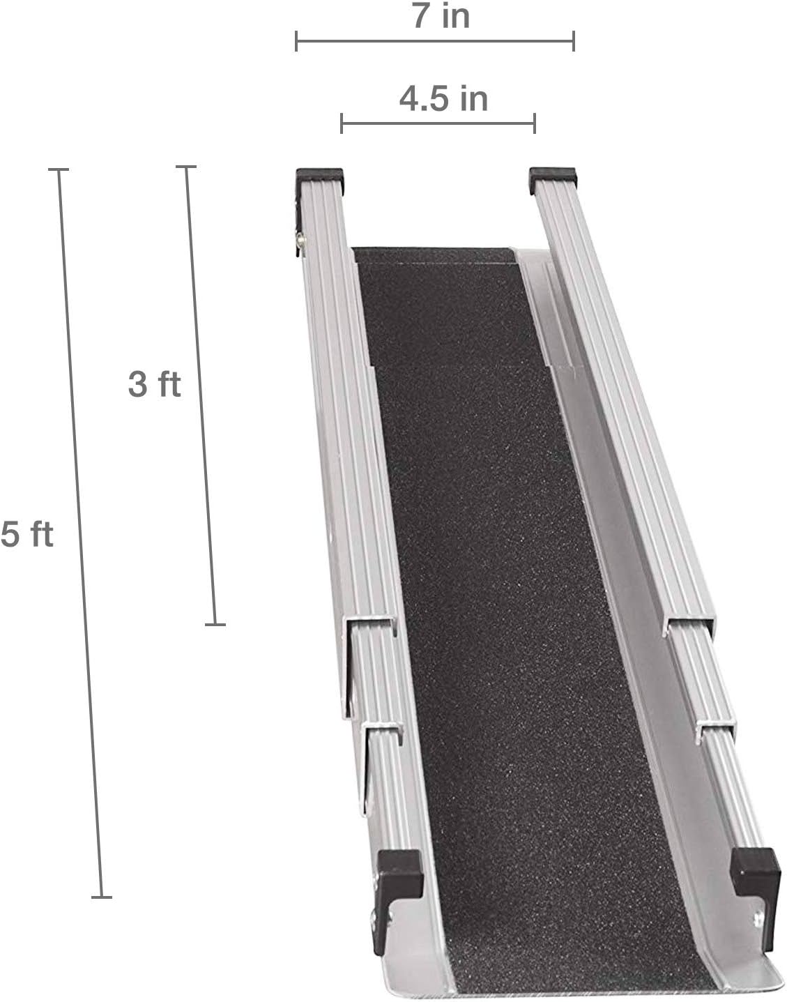 DMI Wheelchair Ramp,Entry Ramp,Threshold Ramp and Handicap Ramp is Portable and Adjustable from 3-5 Ft Long, 4.5 In Wide for Entryway,Doors,Steps