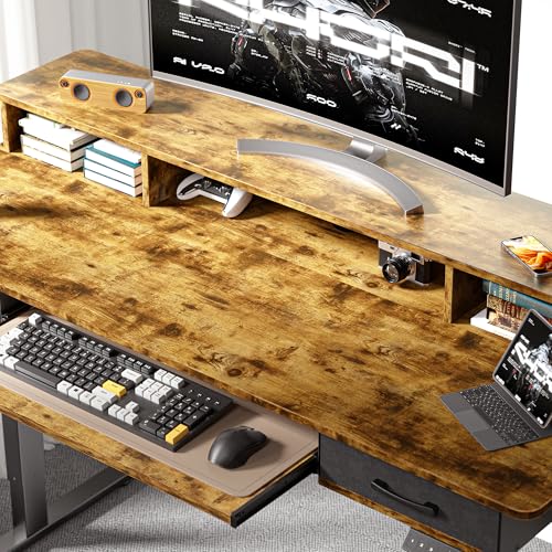 48x24 Inches Electric Standing Desk with 2 Drawers, Height Adjustable Stand up Desk for Home Office, Ergonomic Sit to Stand Table with Storage Shelf