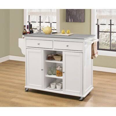 Kitchen Cart, Stainless Steel u0026 White Red Barrel Studio