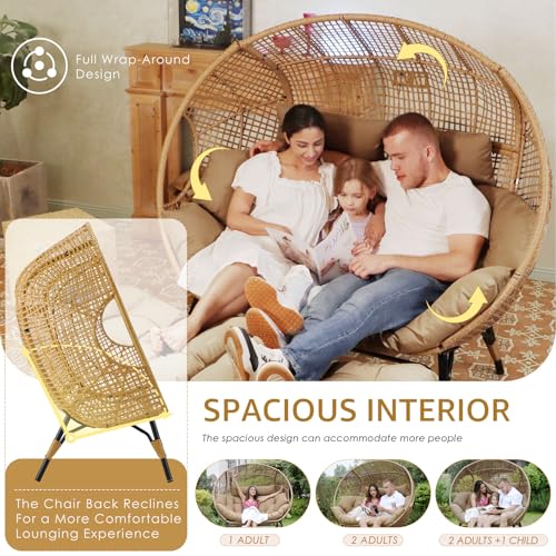 NICESOUL® Double Egg Chair Indoor Outdoor Stationary Oversized Thicken Padded Cushions, 2 Person Egg Loveseat Chair