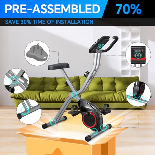 Foldable Exercise Bike Stationary Bikes for Home, 5 IN 1 Indoor Workout Bike, Cycling Bike with 16-Level Quiet Magnetic Resistance