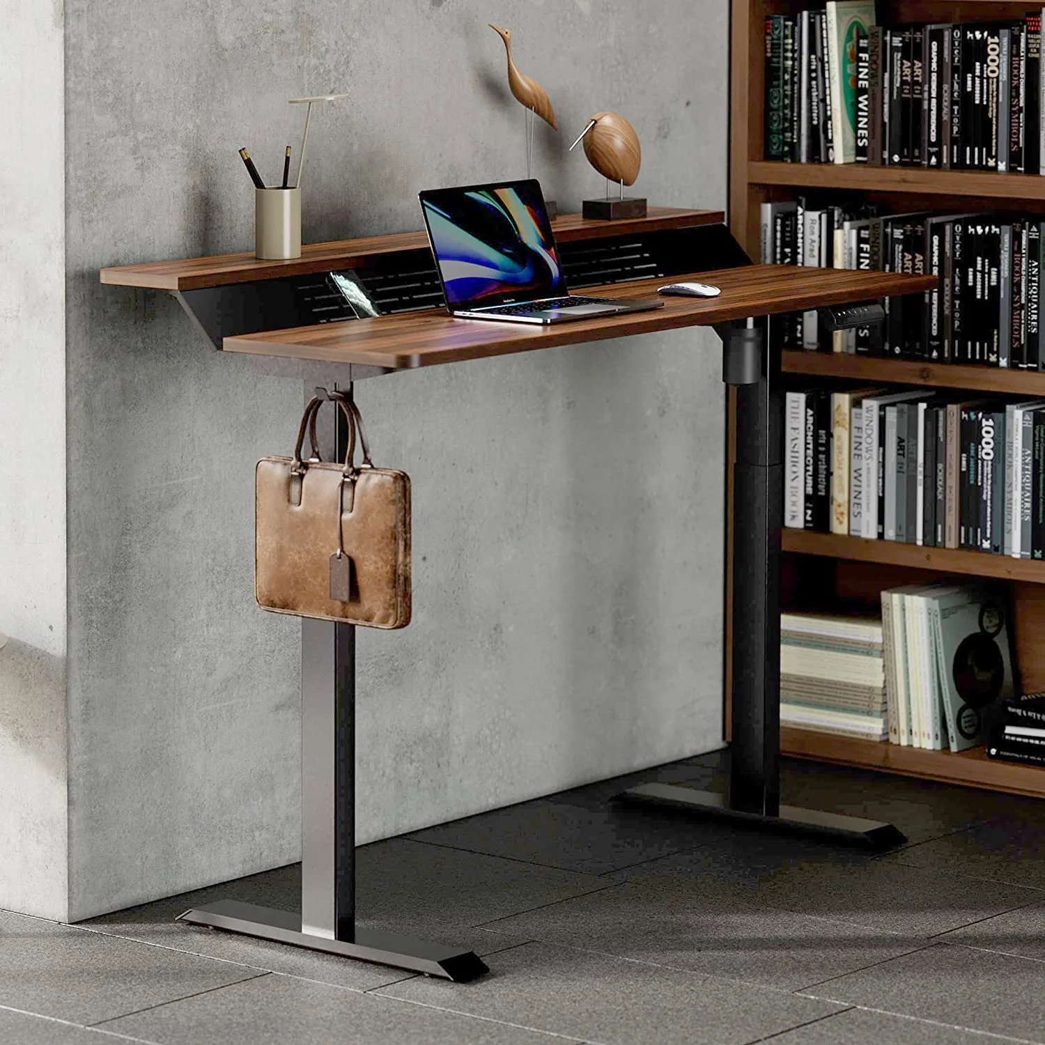 Popular Standing Desk 55x24 Inches Electric Height Adjustable Stand up Desk 2 Tier Sit Stand Home Office Desk Memory Computer Standing Table