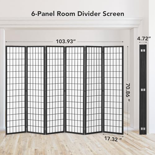 JOSTYLE Room Divider Wall Shoji Screen, 6 Panel Folding Privacy Screen for Room Separation, Japanese Wood Room Divider, 5.9 Ft, Natural