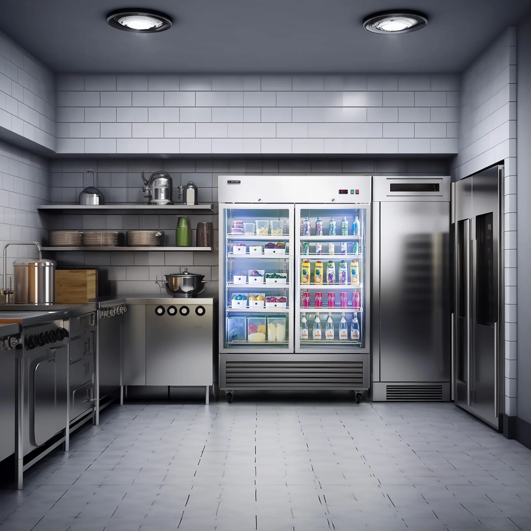 WILPREP Commercial Refrigerator, 54" 2 Glass Door Display Refrigerator with 42.2 cu. ft. Capacity, Certified by ETL, ETL Sanitation, DOE, CEC