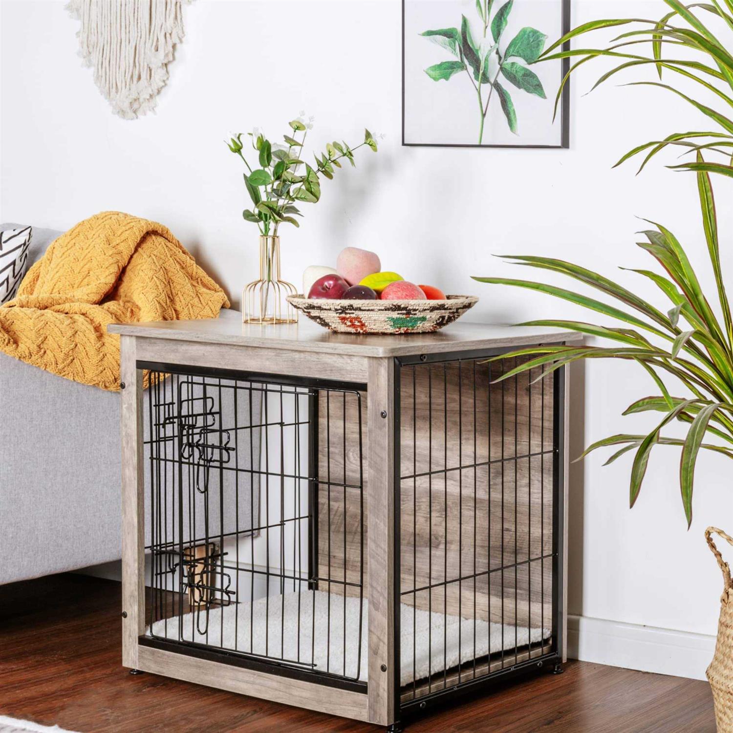 DWANTON Dog Crate Furniture with Cushion Wooden Dog Crate with Double Doors - Pet Supplies online store