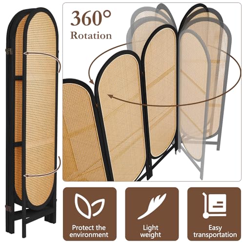 3 Panel Room Dividers and Folding Privacy Screens, Hand-Made Rattan Room Divider with Bi-Directional Hinge