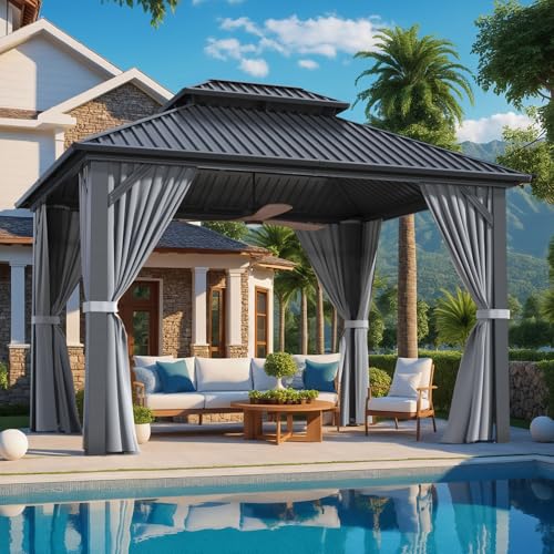 10x10 FT Gazebo Hardtop Gazebo Aluminum Pergola with Aluminum Frame, Double Galvanized Steel Roof