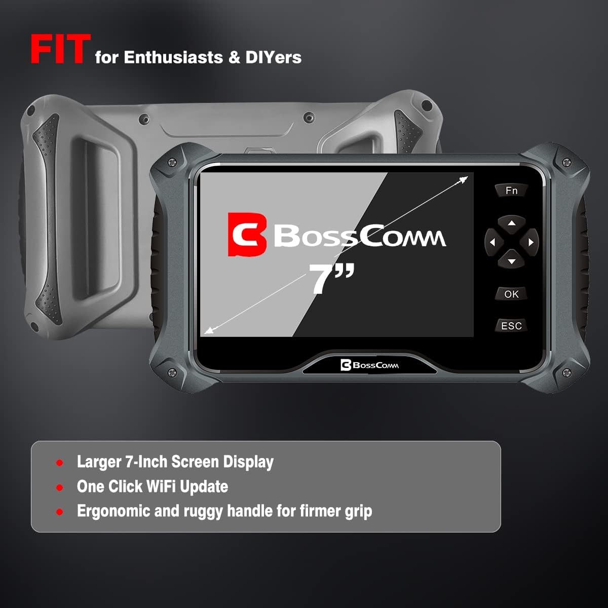 BOSSCOMM IF-742 OBD2 Car Scanner Automotriz 7Inch Code Reader & Scan Tool Diagnostic Engine, ABS, SRS