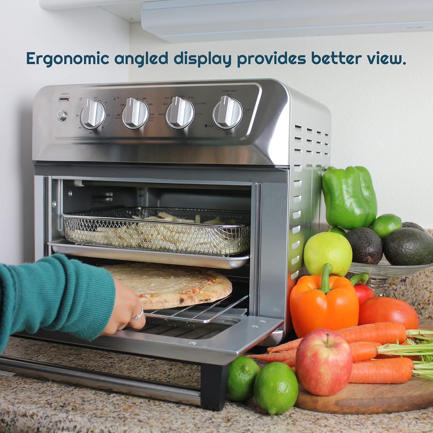 iCucina Toaster Oven Air Fryer Combo, Countertop Oven with 4 Slice Toaster, 7-in-1 Appliance with Stainless Steel Accessories
