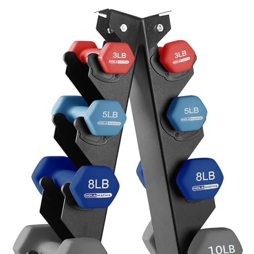 HolaHatha Neoprene Dumbbell Free Hand Weight Set with Rack, Ideal for Home Exercises to Gain Tone and Definition