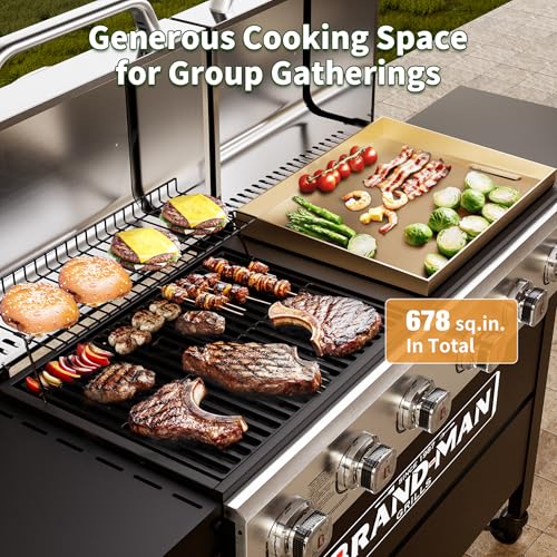Brand-Man Griddle Grill Combo 6-Burner, 2 in 1 Versatile Propane Gas Grill and Griddle with Double Stainless Steel Lids
