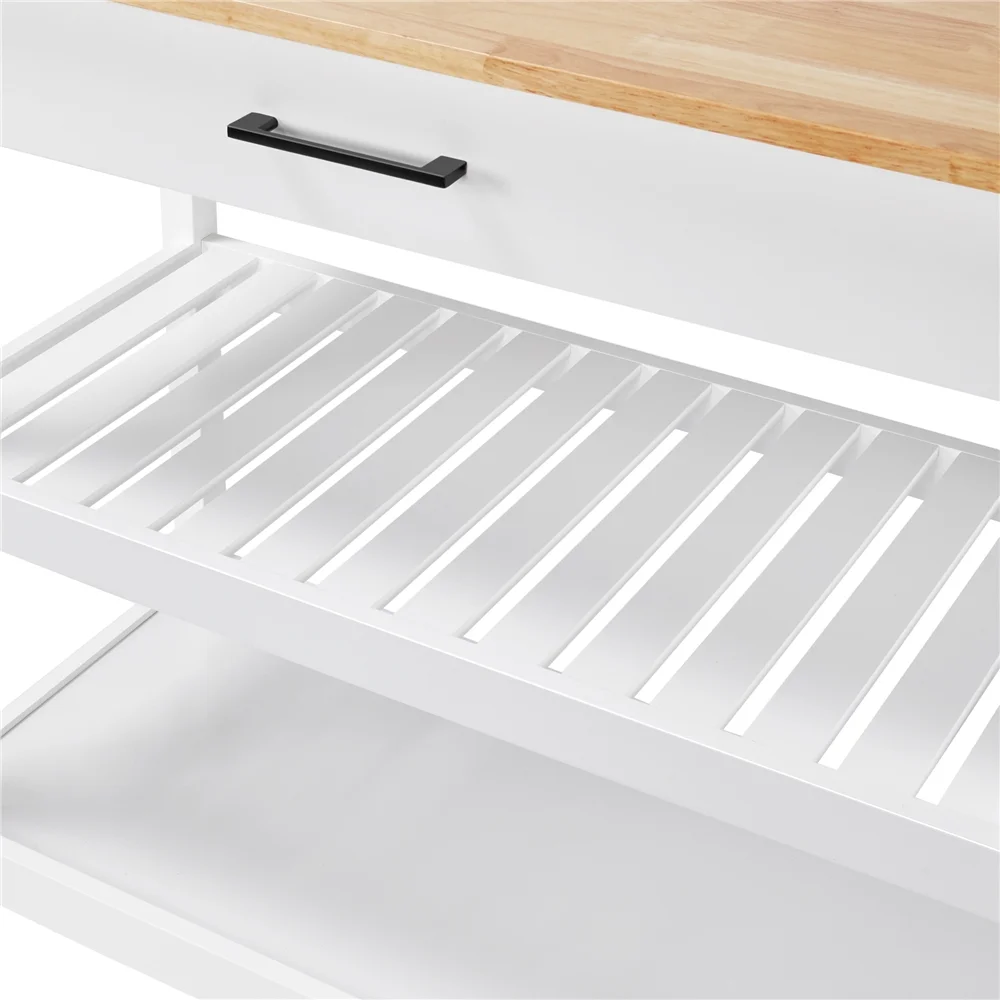 Topeakmart Kitchen Island Cart with Wheels Storage Drawer Solid Wood Countertop, White