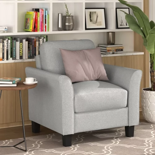 Living Room Furniture Set Loveseat Sofa and 3-Seat Sofa Couches Linen Fabric Upholstered Sofa Set, Light Gray