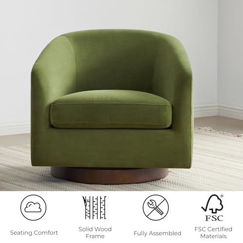 CHITA Swivel Accent Chair, FSC Certified Upholstered Fabric Barrel Chair for Living Room, Fully Assembled, Flax Beige