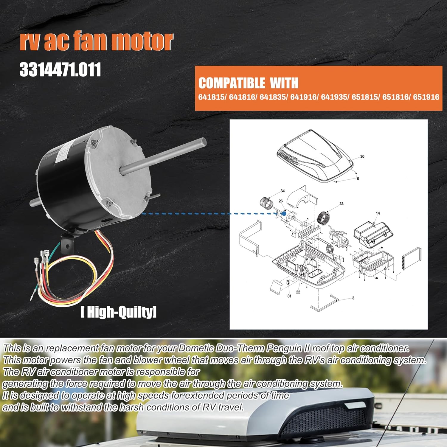 F48AE48A61 Fan Motor Replacement genteq F48AE48A61 Fan Motor/3314471.011/3314471.013