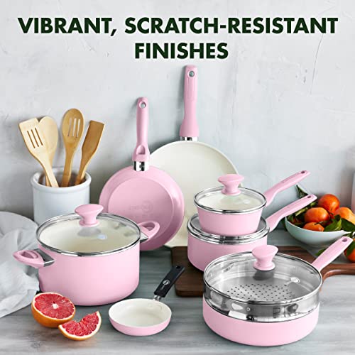 GreenPan Rio 16 Piece Cookware Pots and Pans Set, Hard Anodized Healthy Ceramic Nonstick PFAS-Free, Bakelite Handles, Frypans, Saucepan, Saute Pan