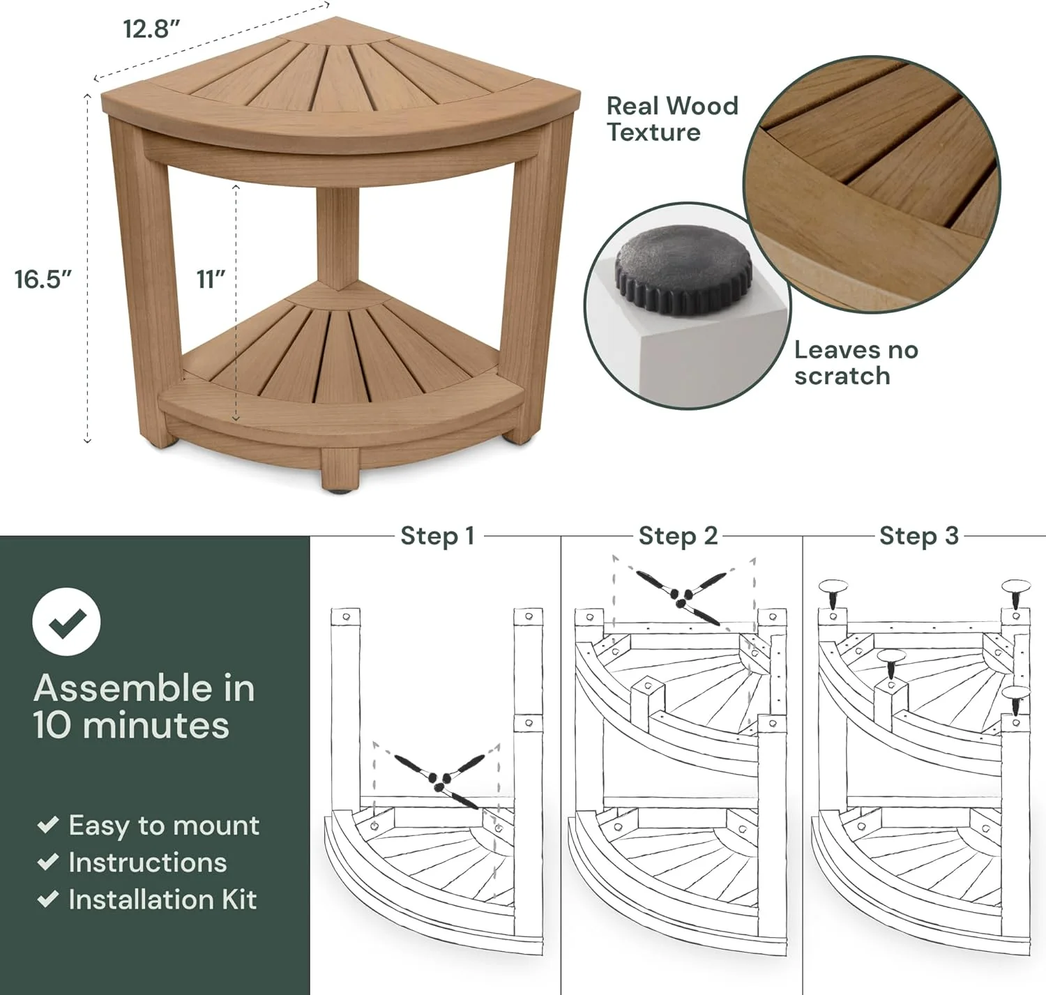Corner Shower Stool - Waterproof Heavy Duty Shower Bench for Shaving Legs & Inside Shower Use - Sturdy Bathseat for Relaxation